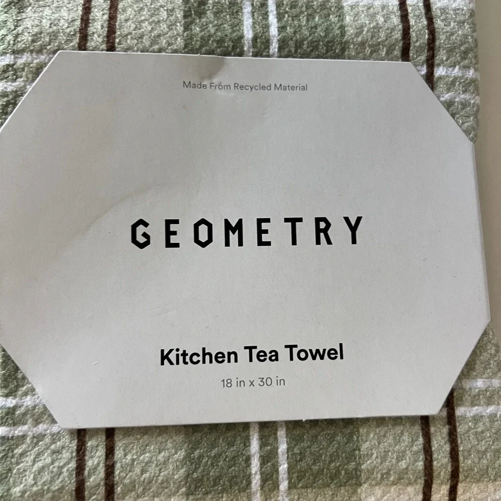 Geometry Kitchen Tea Towel Plaid White Green Brown 18 x 30